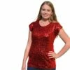 Pailletten Top Ronde Hals Rood
