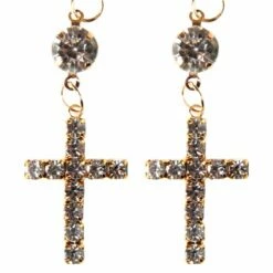 Oorbellen Met Clips - Diamanten Kruisje